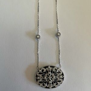 16” Black onyx filigree 14k white gold necklace